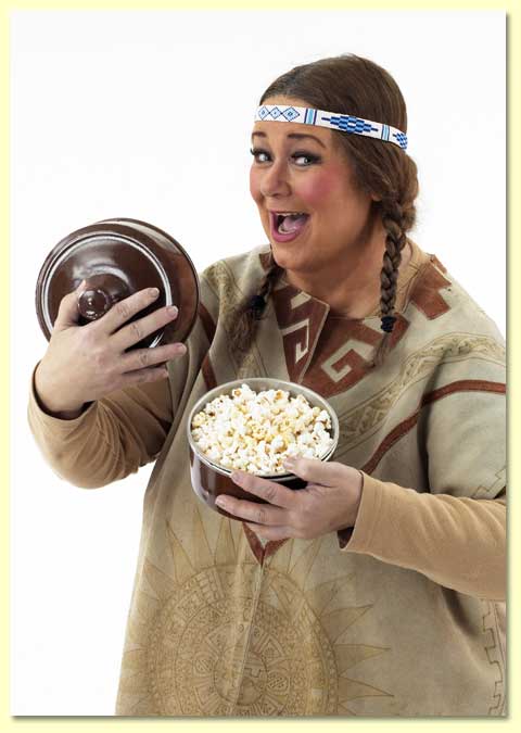 Picture of Margaret Clauder as Singing Bird with popcorn made by magic.
