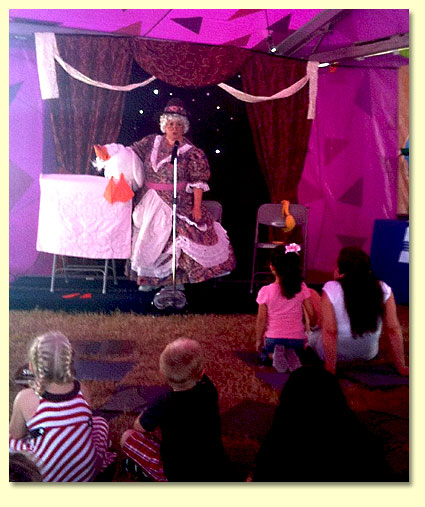 Margaret Clauder as Mother Goose, performing in the children's tent at the 2010 Texas State Fair.